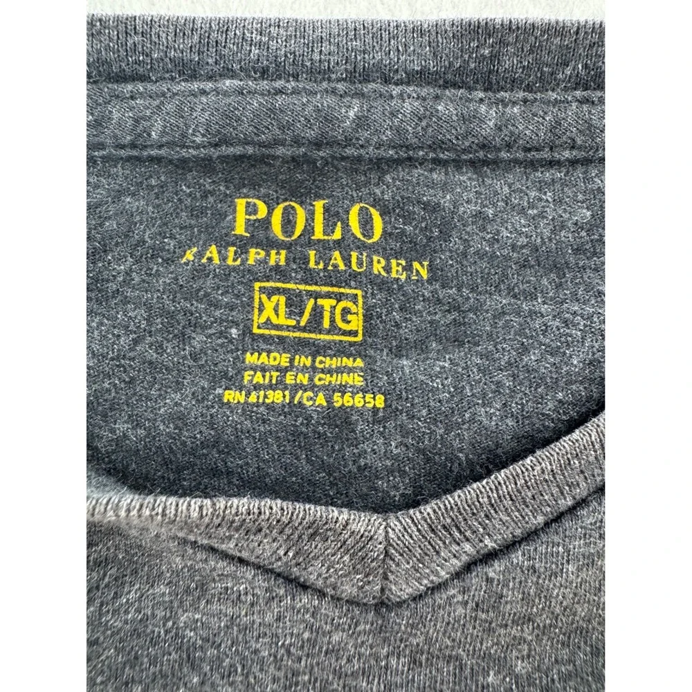 Polo Ralph Lauren - V-Neck Long Sleeve Tee Pony Logo - Charcoal Grey - XL - Mens